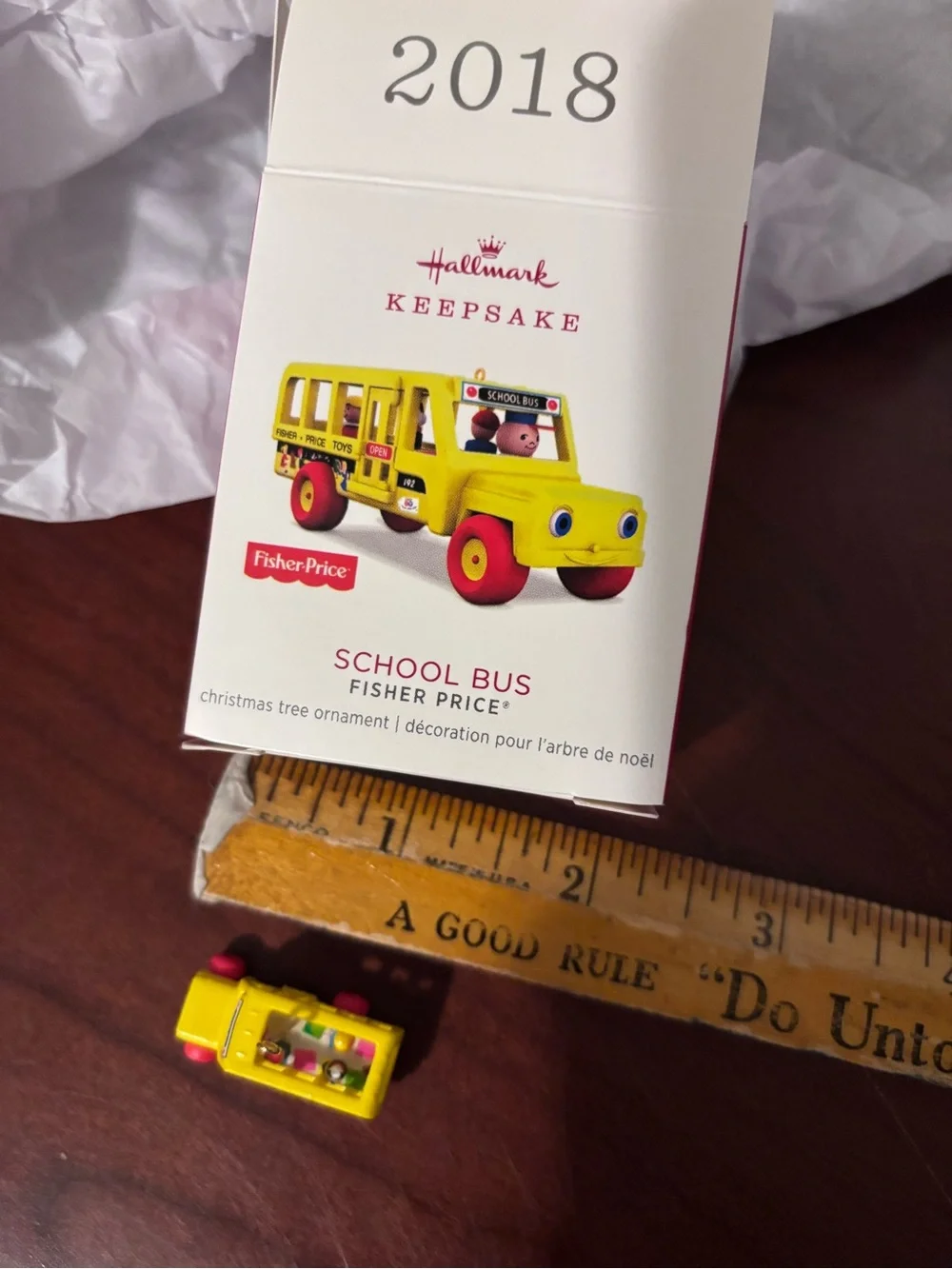 NIB Hallmark Fisher-Price Little People Yellow School Bus Tree Ornament